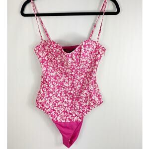 Zara Womens Pink White Floral Corset Bodysuit Top Bustier XS